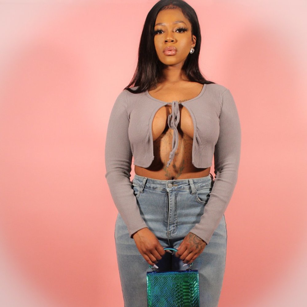 Open Tie Front Long Sleeve Rib Knit Cardigan Crop Top